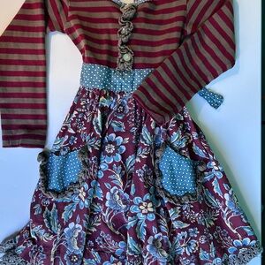 Mustard Pie Burgundy and Blue Floral Tiered Dress